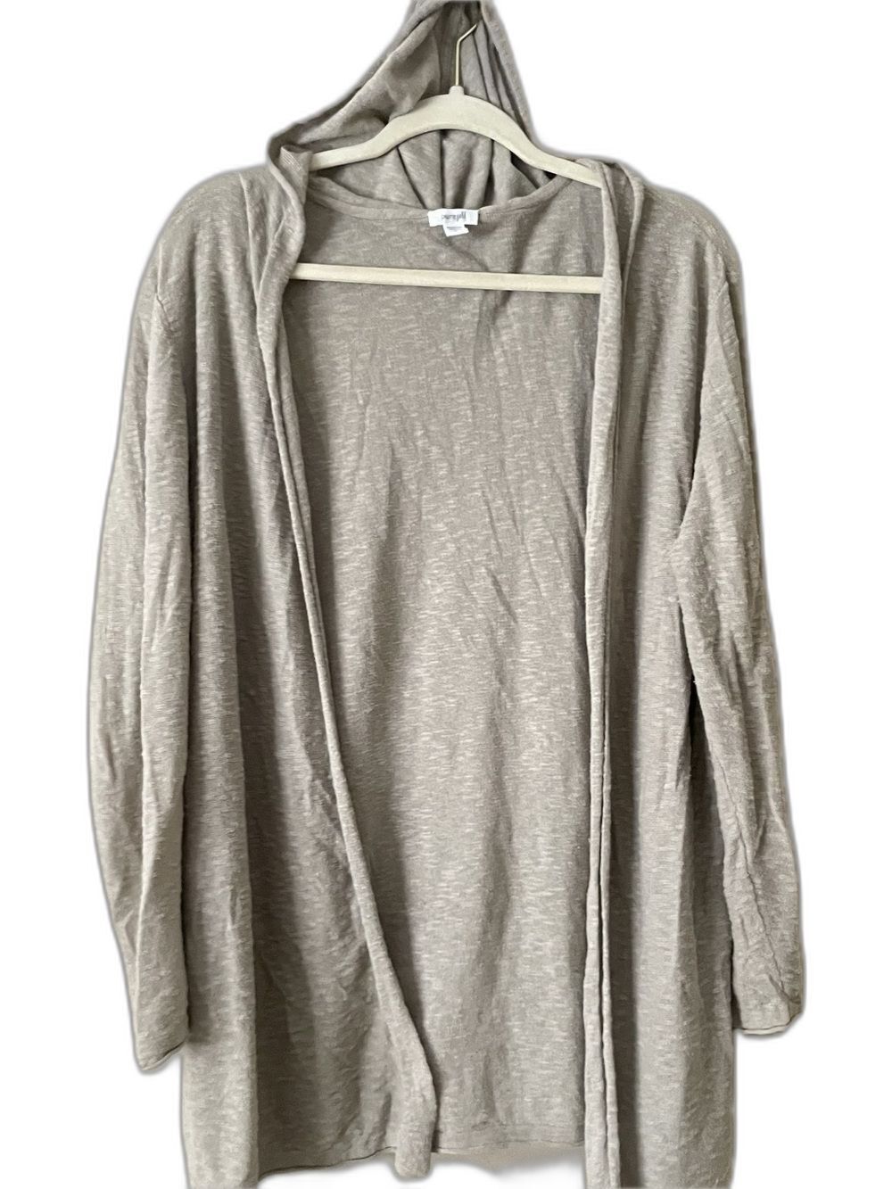 Pure Jill Womens Sz. Large Linen & Cotton Cardigan with hood in Tan